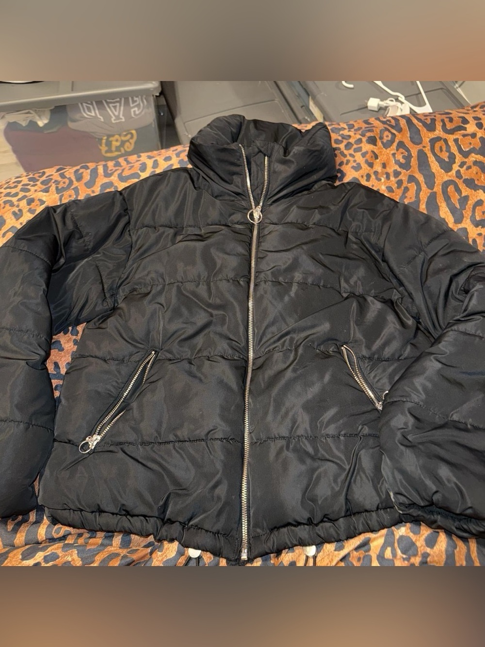 Black Puffer Jacket with Zip Pockets